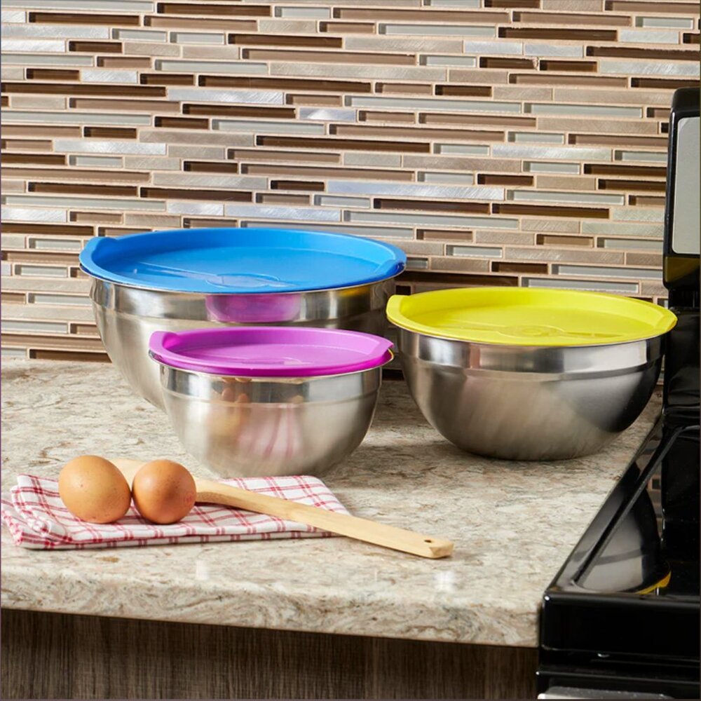 6-Piece Stainless Steel Nesting Mixing Bowls with Lids